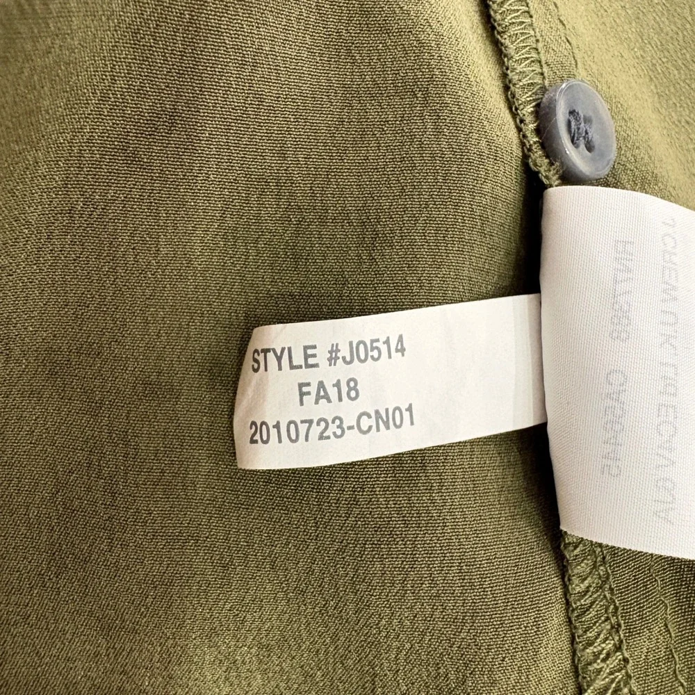 J. Crew Silk Short Sleeve Button‎ Up Shirt Olive Green Quiet Luxury Size MP
